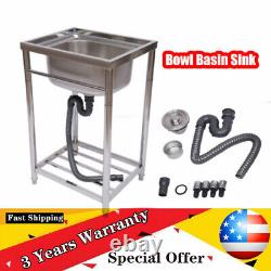 1 Compartment Commercial Utility Sink Stainless Steel Basin Hand Wash Kitchen