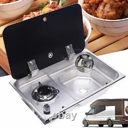 1 Gas Burners RV Stove, Stainless Sink Hand Wash Basin Kitchen Basin Sink withLid