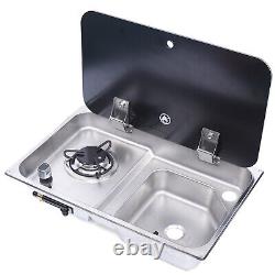 1 Gas Burners RV Stove, Stainless Sink Hand Wash Basin Kitchen Basin Sink withLid