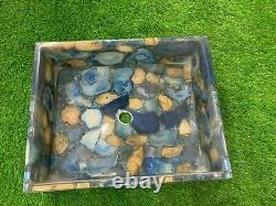 18 x 12 Blue & yellow Agate Sink / Wash Basin Gemstones work Home Decor