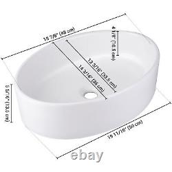 2 Pcs Oval Bathroom Vessel Sink Ceramic Wash Basin Drain Above Counter Porcelain
