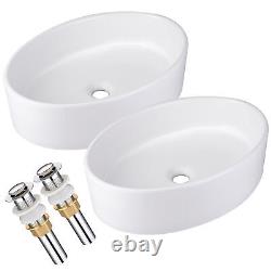 2 Pcs Oval Bathroom Vessel Sink Ceramic Wash Basin Drain Above Counter Porcelain
