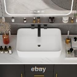 23'' Bathroom Wash Basin Sink Resin Tap Hole Invert Trapezoid Easy Clean Modern