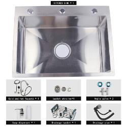 24inch Kitchen Sink Single Bow Undermount Basin Faucet Wash Set Stainless Steel
