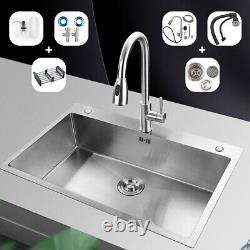 24inch Single Bow Kitchen Sink Undermount Basin Faucet Wash Set Stainless Steel