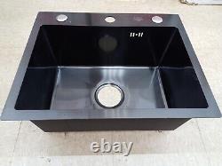 304 Stainless Steel Kitchen Sink Topmount Single Bowl Matte Black Wash Basin
