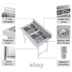 35.8inch Commercial Catering Sink Stainless Steel Kitchen Double Bowl Wash Basin