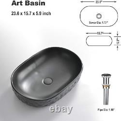 Bathivy Black Oval Bathroom Vessel Sink 23.6'' x 15.7'' Above Counter Wash Bowl