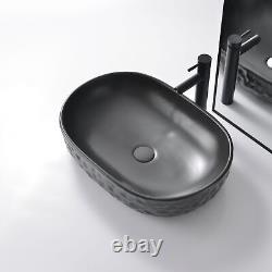 Bathivy Black Oval Bathroom Vessel Sink 23.6'' x 15.7'' Above Counter Wash Bowl