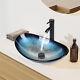 Bathroom Basin Clear Vessel Sink Glass Wash Bowl Faucet Pop Up Drain Combo Blue