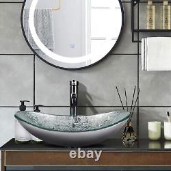 Bathroom Basin Vessel Sink Tempered Glass Wash Bowl Chrome Faucet Pop up Drain