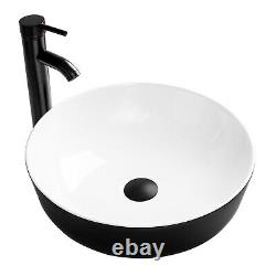 Bathroom Ceramic Vessel Sink Wash Basin Bowl Faucet Pop Up Drain Basin Combo US