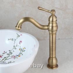 Bathroom Ceramic Wash Basin Vessel Sink Antique Brass Mixer Faucet/Drain Set