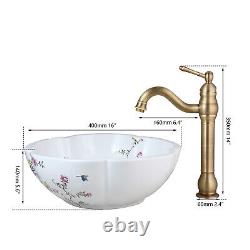 Bathroom Ceramic Wash Basin Vessel Sink Antique Brass Mixer Faucet/Drain Set