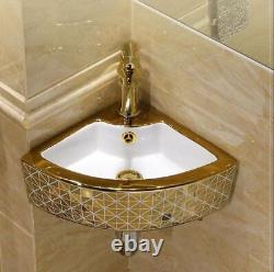 Bathroom Corner Sink Wall Mounted Wall Hanging Porcelain Ceramic wash basin Gold