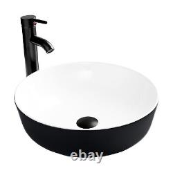 Bathroom Vessel Sink Ceramic Countertop wash Basin Bowl with Faucet Pop-Up Drain