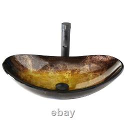 Bathroom Wash Oval Vessel Sink Basin Bowl ORB Faucet Drain ComboTempered Glass