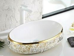 Bathroom vessel sink above counter ceramic porcelain wash basin Bowl Golden E024