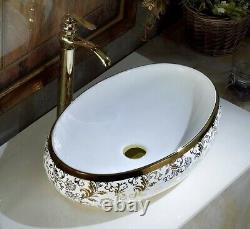 Bathroom vessel sink above counter ceramic porcelain wash basin Bowl Golden E024