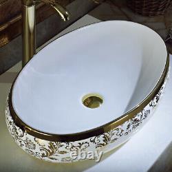 Bathroom vessel sink above counter ceramic porcelain wash basin Bowl Golden E024