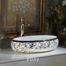 Bathroom vessel sink above counter ceramic porcelain wash basin Bowl Golden E024