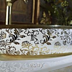 Bathroom vessel sink above counter ceramic porcelain wash basin Bowl Golden E024