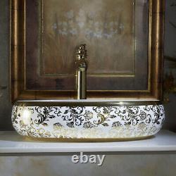 Bathroom vessel sink above counter ceramic porcelain wash basin Bowl Golden E024