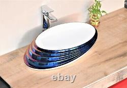 Bathroom vessel sink above counter ceramic wash basin Bowl Blue White Color N531