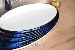 Bathroom vessel sink above counter ceramic wash basin Bowl Blue White Color N531