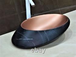 Bathroom vessel sink above counter ceramic wash basin Bowl Gold Black Matt N555