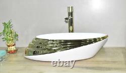 Bathroom vessel sink above counter ceramic wash basin Bowl Gold White Color N530