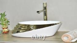 Bathroom vessel sink above counter ceramic wash basin Bowl Gold White Color N530