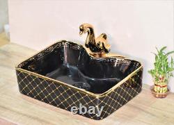 Bathroom vessel sink above counter ceramic wash basin Rectangle Black Color E068
