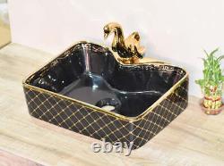 Bathroom vessel sink above counter ceramic wash basin Rectangle Black Color E068