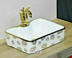 Bathroom vessel sink above counter ceramic wash basin Rectangle Gold Color E226