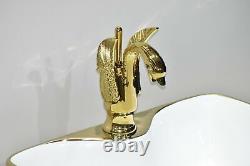 Bathroom vessel sink above counter ceramic wash basin Rectangle Gold Color E226