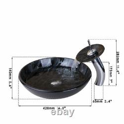 Black Bathroom Wash Basin Bowl Vessel Sink Combo Waterfall Mixer Tap Waste Drain