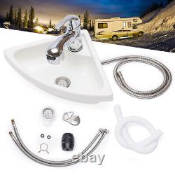 Boat Caravan RV Camper Corner Sink With Faucet Kit Wash Basin Triangular Sink US