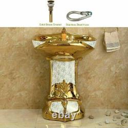 Ceramic Bathroom Sink With Stand Pedestal Elegant Luxury Mosaic Gold Wash Basin