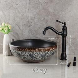 Ceramic Bathroom Vessel Sink Round Basin Wash Bowl Deck Mounted Mixer Faucet Tap