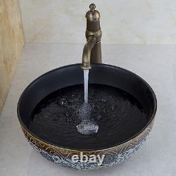 Ceramics Bathroom Vessel Sink Round Wash Basin Bowl Deck Mount Faucet Mixer Tap