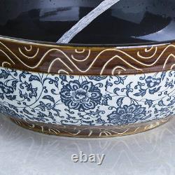 Ceramics Bathroom Vessel Sink Round Wash Basin Bowl Deck Mount Faucet Mixer Tap