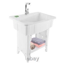 Cold & Hot Faucet Outdoor Wash Bowl Basin Freestanding Utility Sink Laundry Tub