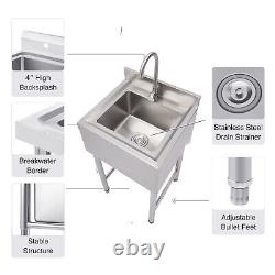 Commercial Catering Kitchen Sink Stainless Steel 1 Bowl Wash Basin Drain Faucet