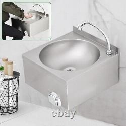 Commercial Catering Stainless Hand Wash Basin Knee Operated Sink With Faucet New