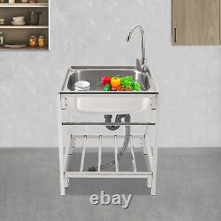 Commercial Hand Wash Sink Single Bowl Basin Stainless Steel Freestanding +Faucet