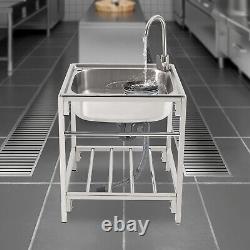 Commercial Hand Wash Sink Single Bowl Basin Stainless Steel Freestanding +Faucet