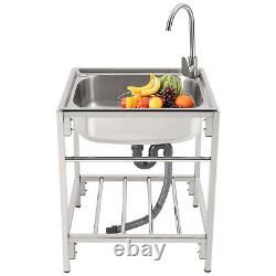 Commercial Hand Wash Sink Single Bowl Basin Stainless Steel Freestanding +Faucet