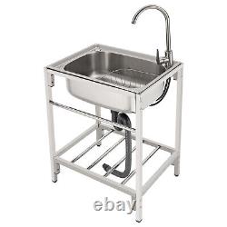 Commercial Hand Wash Sink Single Bowl Basin Stainless Steel Freestanding +Faucet