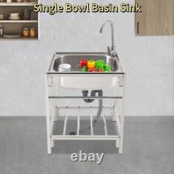 Commercial Single Bowl Stainless Steel Hand Wash Sink Basin Freestanding &Faucet